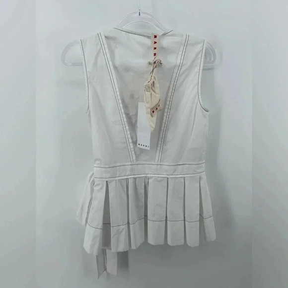 MARNI white 100% cotton Faux Wrap Pleated Peplum top IT 36 US 0 nwt - Picture 3 of 8